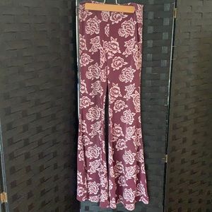 BOGO Burgundy Floral Bell Bottom Yoga Pants